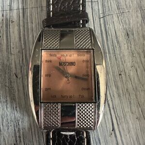 Moschino Silver Case with Brown Strap Men's Watch
